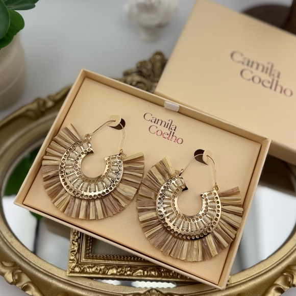 Camila Coelho Raffia Fan Statement Earrings - Picture 3 of 10